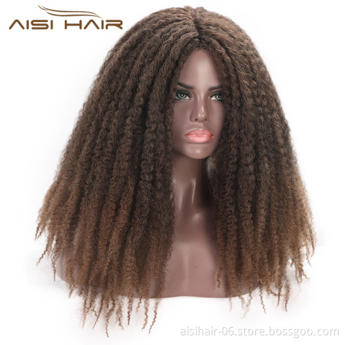 Aisi Hair Afro Kinky Curly Braiding Hair Wigs Dreadlock Braids Wigs Brown Marley Braiding Wigs for Black Women